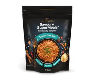 Savoury SuperMeals, Chinese Fried Rice, Hot Ready Meal, High Fibre, High-Protein Meal, 26 Vitamins & Minerals, Nutritionally Complete, Just Add Water, Vegan, 10 Meals | Protein Works