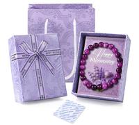 SAVTON Birthday Gifts for Mom with Gift Box/Bag/Greeting Card/Scented Slice, Crystal Stretch Bead Bracelets for Women, Happy Day Gifts for Mothers, One Size, Stone, no gemstone