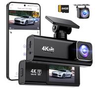 SAVUSCAM Dash Cam 4K + 1080P, WiFi Dash Cam Front and Rear, 64GB SD Card Included, Dual Car Camera Dashcam with Night Vision, WDR, 170° Wide Angle, G-Sensor, App Control, Loop Recording