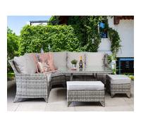 savvy glass top garden corner dining set with 2 ottomans in grey