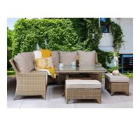 savvy glass top garden corner dining set with 2 ottomans in natural
