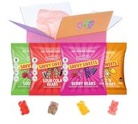 SAVVY Sweets Mixed Gummy Bears Variety Pack - Low Sugar, High Fibre, All Natural, Prebiotic | Vegan, Gluten-Free | 75 Calories | 4 x 50g (Berry, Sour Cola, Sour & Fruits and Cream)