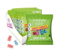 SAVVY Sweets Sour Gummy Bears - Low Sugar, High Fibre, All Natural, Prebiotic | Vegan, Gluten-Free | 75 Calories | 12-Pack