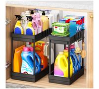SavvyStor 2 Pack Under Sink Storage - Kitchen Storage & Organisation, 2 Tier Under Sink Bathroom Cabinet, Under Sink Storage Bathroom, Under Sink Organiser for Kitchen Storage, 2 Size1L+1M