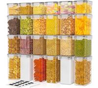 SavvyStor 24 PCS Food Storage Containers, Kitchen Storage, 33.6L BPA Free Pantry Organizers and Storage Plastic Leak-Proof Canisters for Cereal Dry Food, Flour and Sugar Includes 24 Labels & 1 Marker