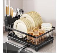 SavvyStor Dish Drainer Rack - Space Saving Dish Rack for Kitchen Counter, Kitchen Dish Drainer with Utensil Holder, Drain Board, Black