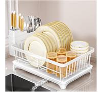 SavvyStor Dish Drainer Rack - Space Saving Dish Rack for Kitchen Counter, Kitchen Dish Drainer with Utensil Holder, Drain Board, White