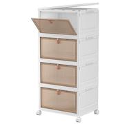 SavvyStor Storage Boxes with Lid - 4-Tier Plastic Storage Drawers, Stackable Boxes, Organiser for Bedroom Living Room