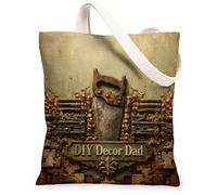 Saw Canvas Tote Bag for Women, Rustic Vintage Wood Tools Diy Green Washable Reusable Grocery Bags Ideas for Travel Work Sho, Green, 13x15 Inch