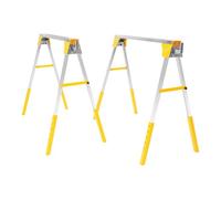 Saw Horses Twin Pack,2Pcs Work Trestle Folding Saw Horse 1200Kg Load Capacity Adjustable Height Range 72.6-89cm Folding Trestle with 4 Detachable Hooks (Yellow, Silver)
