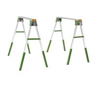 Saw Horses Twin Pack,2Pcs Work Trestle Folding Saw Horse 1200Kg Load Capacity Adjustable Height Range 72.6-89cm Folding Trestle with 4 Detachable Hooks (Green, Silver)