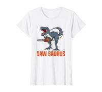 Saw Saurus Funny Dinosaur Lumberjack Design Value Graphic T-Shirt, Women, White, S
