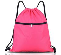SAWANS Drawstring Bag String Gym Sack Drawstring Sports Bag Swim Men Women Sack Outside Pocket Zipper PE Backpack Beach School Holidays Swimming Travel Boy Girl Waterproof (Pink)
