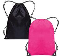 SAWANS Drawstring Bags Gym Swimming School Sports Bag Unisex 2PCS Trainer String Bag Sack Backpack PE Bags for Women Men Children Travel Beach Kids Boys Girls Outdoor Shopping Holidays (Black/Pink)
