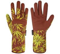 SAWANS Gardening Gloves Ladies Men/Women Microfiber Leather Long Forearm Durable Breathable Thorn Proof Gardener Safety Work Spandex Sleeves Rose Pruning Gift (Long Brown, L)