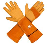 SAWANS Leather Gardening Gloves for Men/Women Long Forearm Protection Thorn Proof Breathable Rose Pruning Garden Safety Work Gloves Multi-Purpose Thick Palm Gauntlet (Yellow, M (Pack of 1))