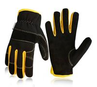 SAWANS Leather Gardening Gloves Men’s Women Work Gloves for Garden & Building Mechanic Construction Utility Flexible Palm Protection Touch Screen Breathable Safety Working Gloves (Black/Yellow, XL)
