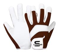 SAWANS Leather Gardening Safety Working Gloves Thorn Proof for Men and Women Multipurpose Garden Gloves for Ladies Durable Mechanic Builder Construction Non-Slip Rigger Gloves (Large, White/Brown)