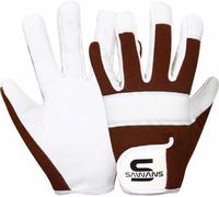 SAWANS Leather Gardening Safety Working Gloves Thorn Proof for Men and Women Multipurpose Garden Gloves for Ladies Durable Mechanic Builder Construction Non-Slip (Small, White/Brown)