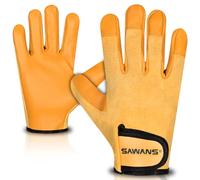 SAWANS Leather Working Gardening Gloves for Men Women Thorn Proof Flexible Breathable Heavy Duty Rigger Mechanic Protective Garden Gloves Multi-Purpose Work Gloves Utility Gripper (Yellow, L)