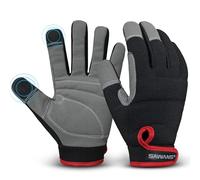 SAWANS Mens Work Gloves Women Safety Mechanic Working Gloves Utility Multipurpose Gardening Construction Touch Screen Flexible Breathable Padded Knuckles & Palm Heavy Duty (Medium, Black/Grey)