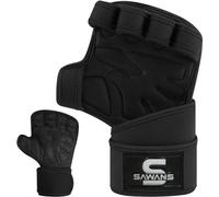 SAWANS Weight Lifting Gloves Padded Palm Protector Powerlifting Gym Gloves Men Women Wrist Support Exercise Fitness Workout Gloves Pull Ups Bodybuilding Essentials Hand Grip Training (Black, S)