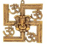 Sawcart Lord Ganesha/Ganpati On Om Swastik Symbol Made of Metal Decorative Wall Hanging for Home & Office Decor, Feng Shui, Vastu, Sculpture Art Figurine