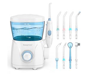 Sawgmore Water Flosser, Professional Dental Oral Irrigator with 6 Kinds of Unique Tips and 10 Pressure Settings, 600ML Water Tank Suitable for Whole Family (2 Pin UK Convertor Included)