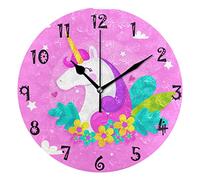 Sawhonn Cute Daisy Unicorn Horse Wall Clock Silent Non-Ticking Battery Operated Round Clocks for Boys Girls Home Room Bedroom Kids