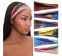 SAWINDA 6 Pack Boho Headbands for Women Tie Dye Short Head Bands for Women's Hair Elastic Twist Knotted Head Wraps Soft Fabric Head Bands Yoga Running Workout Bandanas Headbands Accessories