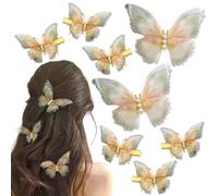SAWINDA 8PCS Tulle Pearl Butterfly Hair Clips for Women Y2K Glitter Clips for Hair Kawaii Rhinestone Hair Barrettes for Girls Cute Butterfly Claw Clips Hair Accessories for Thick Thin Hair