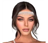 SAWINDA Gold Rhinestone Head Chain Elastic Crystal Headbands Goddess Headpiece Egyptian Head Jewelry Wedding Bridal Halloween Prom Hair Chains for Women, 1 Count (Pack of 1), Metal Rhinestone