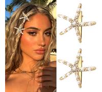 SAWINDA Starfish Hair Clips Bridal Sea Star Pearl Rhinestone Hair Barrettes Mermaid Accessories Glitter Beach Wedding Headpieces for Women and Girls (Pack of 2)