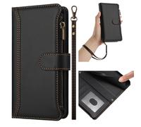 Sawiqpd for Blackview Wave 9C Wallet Case, Leather Zipper Pocket Phone Cover with 9 Card Holder 1 Cash Slot Magnetic Kickstand Flip Shockproof Case for Blackview Wave 9C, Black