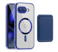 Sawiqpd for Google Pixel 7A Case with Detachable Card Bag Magnetic Wallet Cover, Support MagSafe Anti-Scratch Lens Film Electroplated Frame Shockproof Case for Google Pixel 7A, Blue