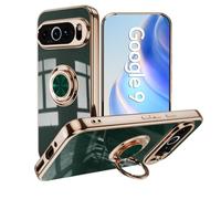 Sawiqpd for Google Pixel 9A 5G Case, TPU Silicone Soft Material Phone Case with Ring Hold Kickstand Shockproof Cover Support Magnetic Car Mount Slim Case for Google Pixel 9A 5G, Dark Green