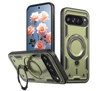 Sawiqpd for Google Pixel 9A 5G Case with Kickstand Ring, Military Grade Heavy Duty Protective Cover Slim Rugged Shockproof Bumper Magnetic Phone Case for Google Pixel 9A 5G, Army Green