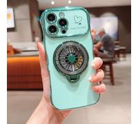 Sawiqpd for iPhone 14 Plus 5G Case with Gyro Kickstand, Plated Heart Soft Silicone Phone Case Shockproof Slim Fit Rubber TPU Bumper Protective Cover for iPhone 14 Plus 5G 6.7-inch, Green