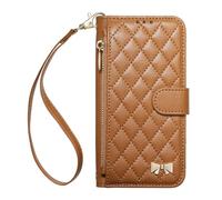 Sawiqpd for iPhone 15 Pro Max Case Women Girls, Classic Leather Zipper Pocket Wallet Bowknot Gild Phone Cover with Card Holder Flip Stand Shockproof Case for iPhone 15 Pro Max, Brown