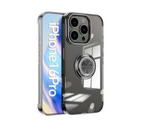 Sawiqpd for iPhone 16 Pro Case with Ring Holder Kickstand, Crystal Clear Plating Protective Cover Military Grade Soft TPU Shockproof Case Slim Phone Case for iPhone 16 Pro 5G 6.3-inch, Black