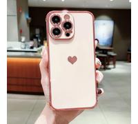 Sawiqpd for iPhone 16 Pro Max Case 6.9", Girly Women Love Heart Pattern Electroplated Phone Case Soft TPU Silicone Bumper Air Cushion Shockproof Protective Back Cover for iPhone 16 Pro Max 5G, Pink