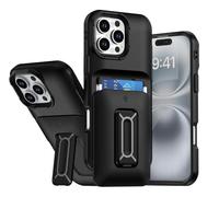 Sawiqpd for iPhone 16 Pro Max Phone Case, Military Grade Shockproof Cover with Dual-Position Kickstand Holds Up To 2 Cards Hard PC Bumper Tough Protective Case for iPhone 16 Pro Max, Matte Black