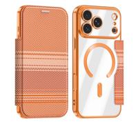Sawiqpd for iPhone 17 Pro Max Case Magnetic Grip RFID Blocking Protection Shockproof Leather Wallet Phone Cover with Card Slots Kickstand Flip Bumper Slim Case for iPhone 17 Pro Max, Orange