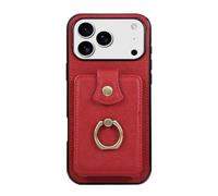 Sawiqpd for iPhone X7 Pro Case, [RFID Blocking] Premium Leather Back Cover with Card Holder Cash Slots Ring Kickstand Magnetic Buckle Protective Phone Case for iPhone X7 Pro, Red