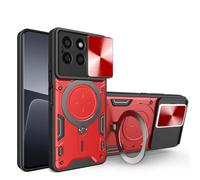 Sawiqpd for Motorola Moto Edge 60 Fusion Case with Ring Kickstand & Camera Lens Slide Protector Cover, Military Grade Heavy Duty Hard Armour Shockproof Phone Case for Moto Edge 60 Fusion, Red