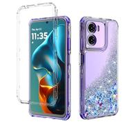 Sawiqpd for Motorola Moto G05 / E15 Case, Glitter Sparkle Floating Liquid Quicksand Shockproof Clear Case Cute Love Heart Soft Silicone Bumper Bling Phone Cover for Moto G05 / E15, Purple