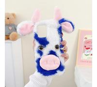 Sawiqpd for Nokia HMD Pulse/HMD Pulse Pro/HMD Pulse Plus Case, Cute Cow Soft Fluffy Furry Phone Case for Women Men Kids Faux Fur Warm Plush Shell Shockproof TPU Bumper Protective Cover, Blue