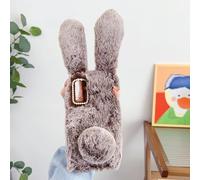 Sawiqpd for Nokia HMD Pulse/HMD Pulse Pro/HMD Pulse Plus Case, Cute Fluffy Furry Rabbit Ears Cover Soft Silicone Phone Case Faux Fur Warm Plush Bunny Shockproof TPU Bumper Back Case, Brown