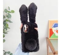 Sawiqpd for Nokia HMD Pulse/HMD Pulse Pro/HMD Pulse Plus Case, Cute Fluffy Furry Rabbit Ears Cover Soft Silicone Phone Case Faux Fur Warm Plush Bunny Shockproof TPU Bumper Back Case, Black