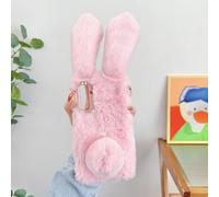 Sawiqpd for Nokia HMD Pulse/HMD Pulse Pro/HMD Pulse Plus Case, Cute Fluffy Furry Rabbit Ears Cover Soft Silicone Phone Case Faux Fur Warm Plush Bunny Shockproof TPU Bumper Back Case, Pink